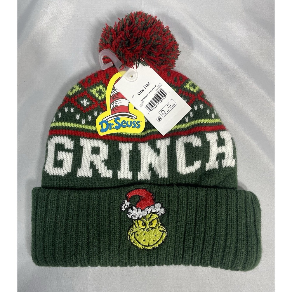 Grinch Beanie Pom Pom Hat Bioworld The Grinch Dr Seuss Christmas Holiday NEW NWT